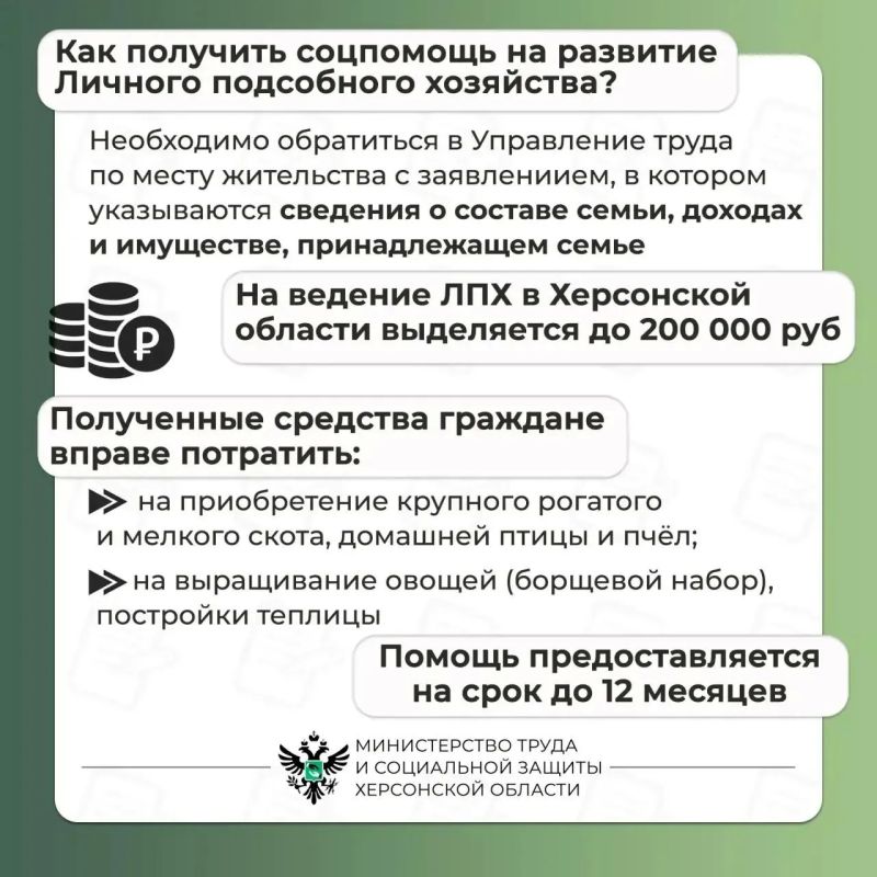 Социальный контракт на ведение личного подсобного хозяйства (ЛПХ) Социальный контракт на ведение личного подсобного хозяйства (ЛПХ)