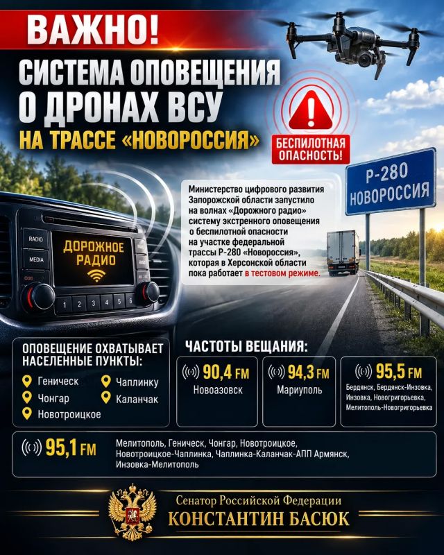 Константин Басюк: Система оповещения о БПЛА на трассе «Новороссия»