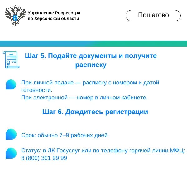 Рады сообщить: в соцсетях Управления Росреестра по Херсонской области стартует новая рубрика «Пошагово»! Рады сообщить: в соцсетях Управления Росреестра по Херсонской области стартует новая рубрика «Пошагово»!