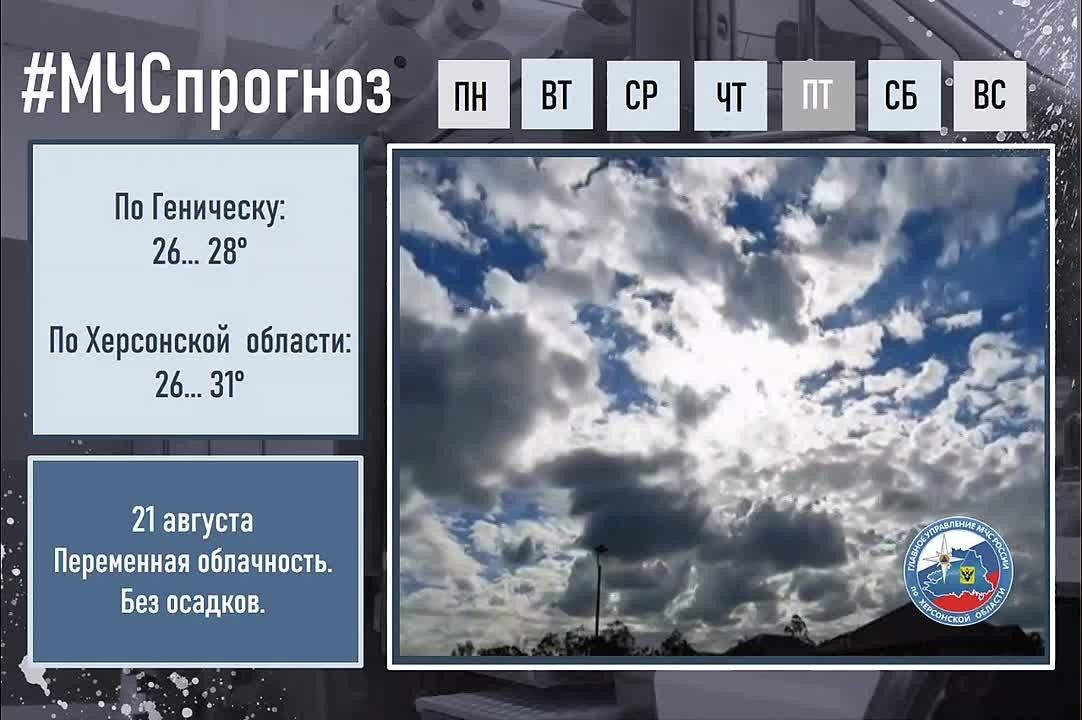 #МЧСпрогноз. 21 августа по городу Геническу: