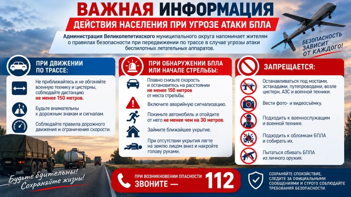 ВАЖНАЯ ИНФОРМАЦИЯ: ДЕЙСТВИЯ НАСЕЛЕНИЯ ПРИ УГРОЗЕ АТАКИ БПЛА