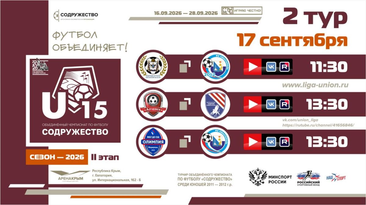 2 день Турнира Объединённого чемпионата «Содружество» U-15 (сезон 2026)! 2 день Турнира Объединённого чемпионата «Содружество» U-15 (сезон 2026)!