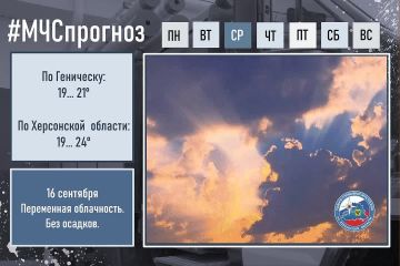 16 сентября Прогноз погоды По Херсонской области: