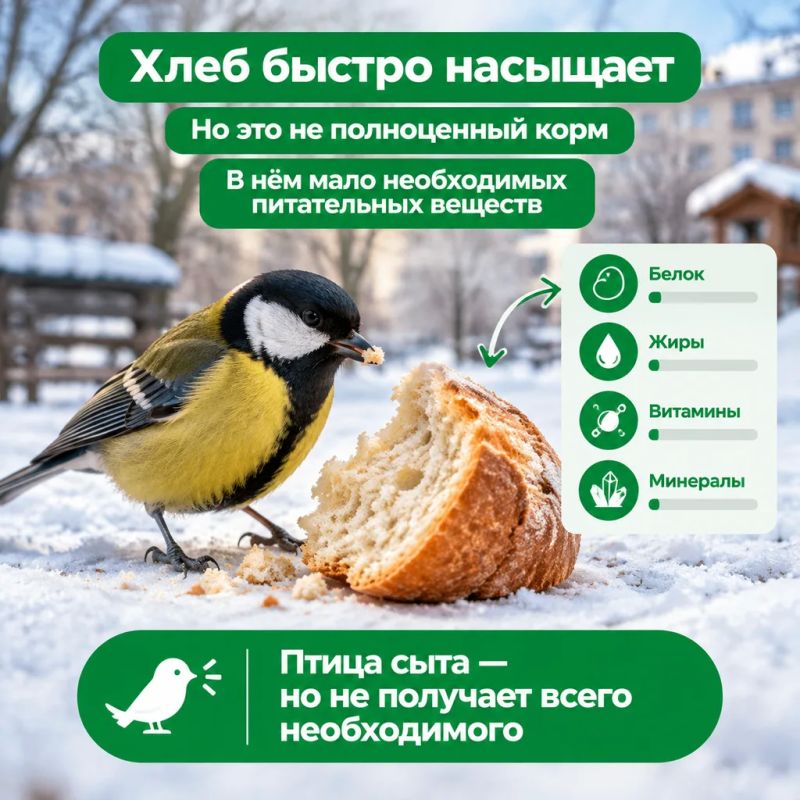 Эко-миф: хлеб — полезная подкормка для птиц? Эко-миф: хлеб — полезная подкормка для птиц?