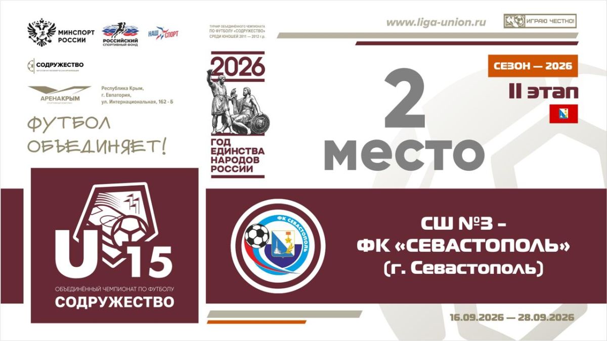 #результатыU15 Серебро второго этапа турнира Объединённого чемпионата по футболу «Содружество» среди юношей 2011-2012 годов рождения достается СШ №3-ФК «Севастополь» (г. Севастополь)!
