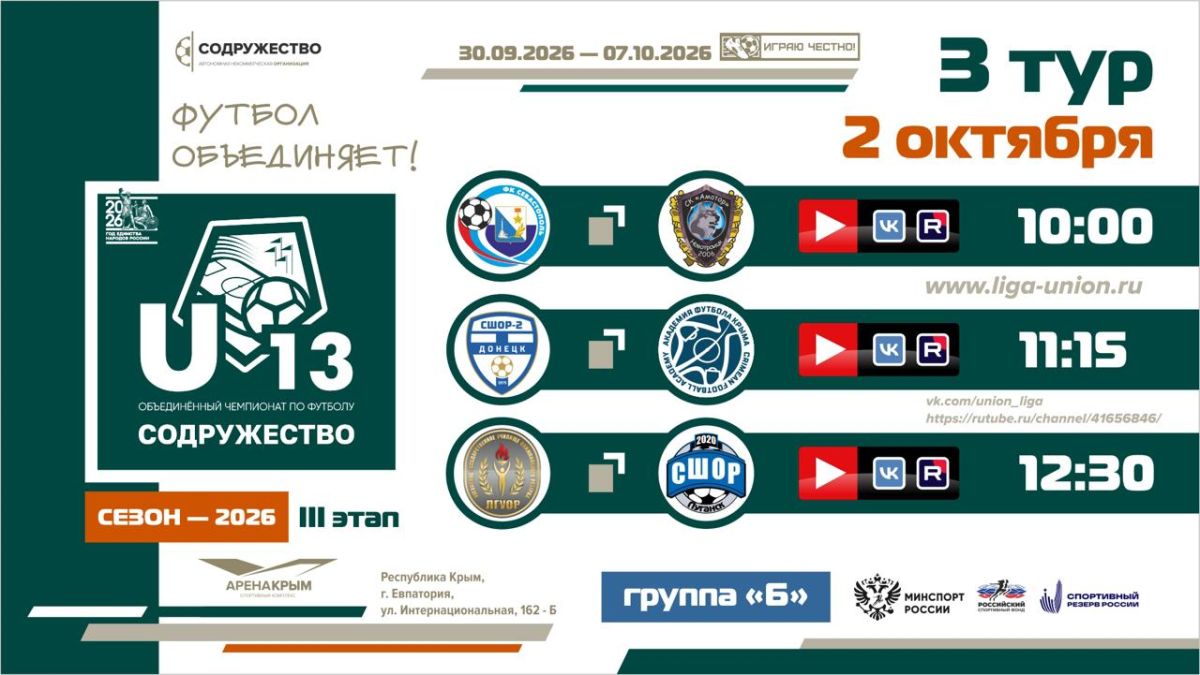 3 день турнира Объединённого чемпионата «Содружество» U-13 (сезон 2026)!
