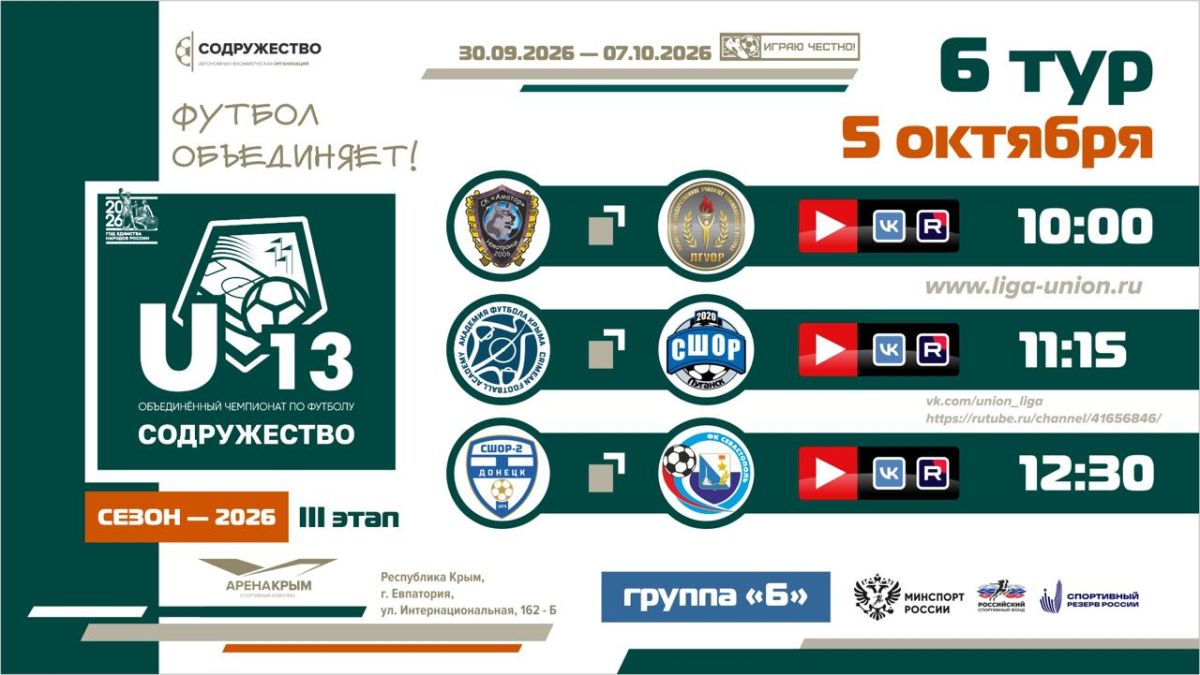 6 день турнира Объединённого чемпионата «Содружество» U-13 (сезон 2026)!