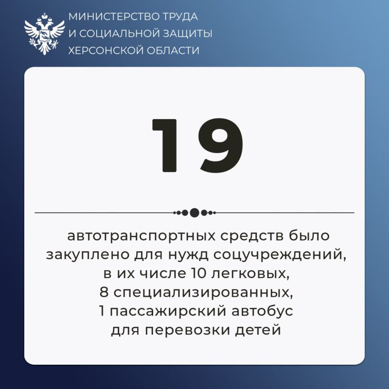 В Херсонской области для подведомственных учреждений Минтруда было закуплено 19 единиц автотранспорта