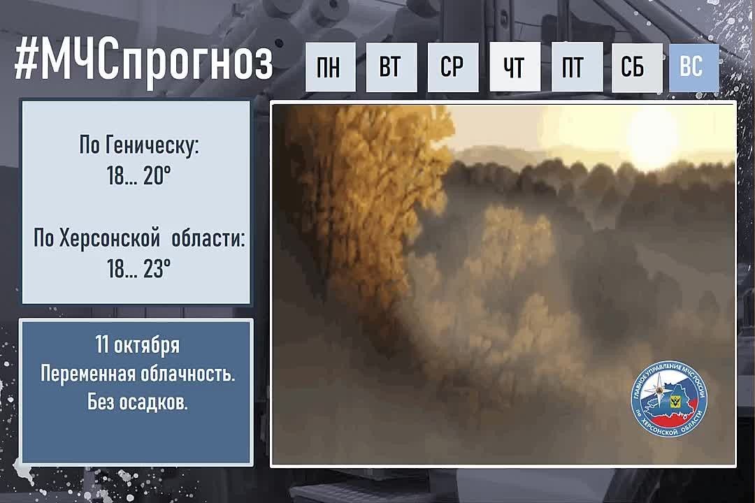 #МЧСпрогноз. 11 октября в городе Геническ: Облачно с прояснениями