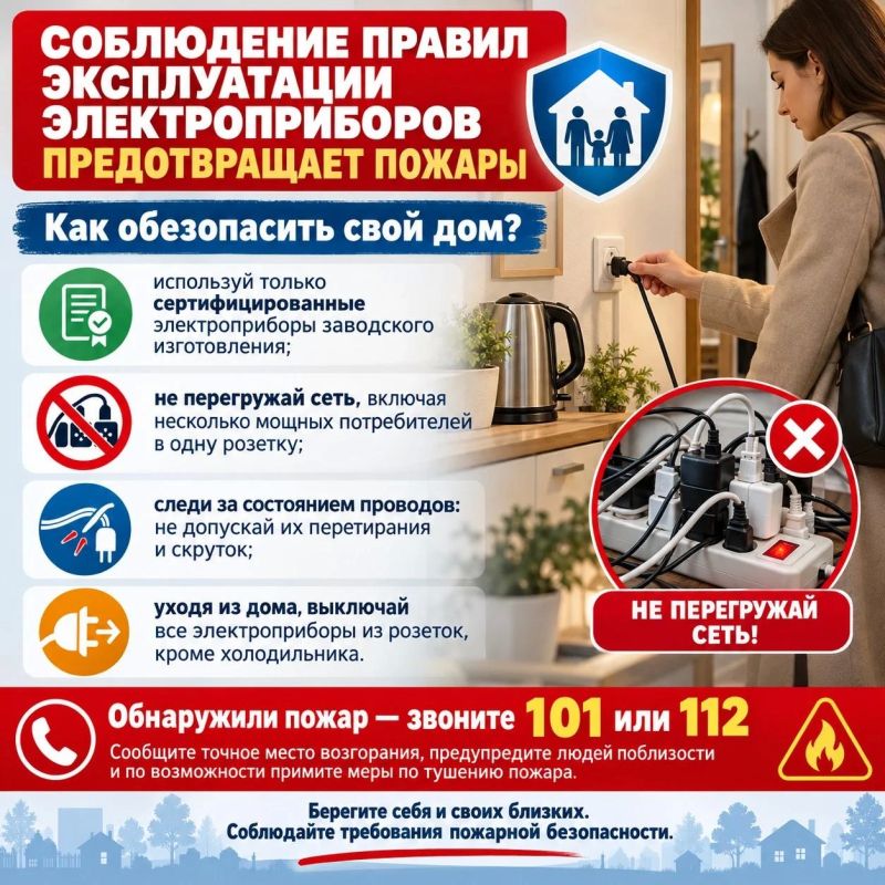 Ежегодно соблюдение правил эксплуатации электроприборов предотвращает тысячи пожаров