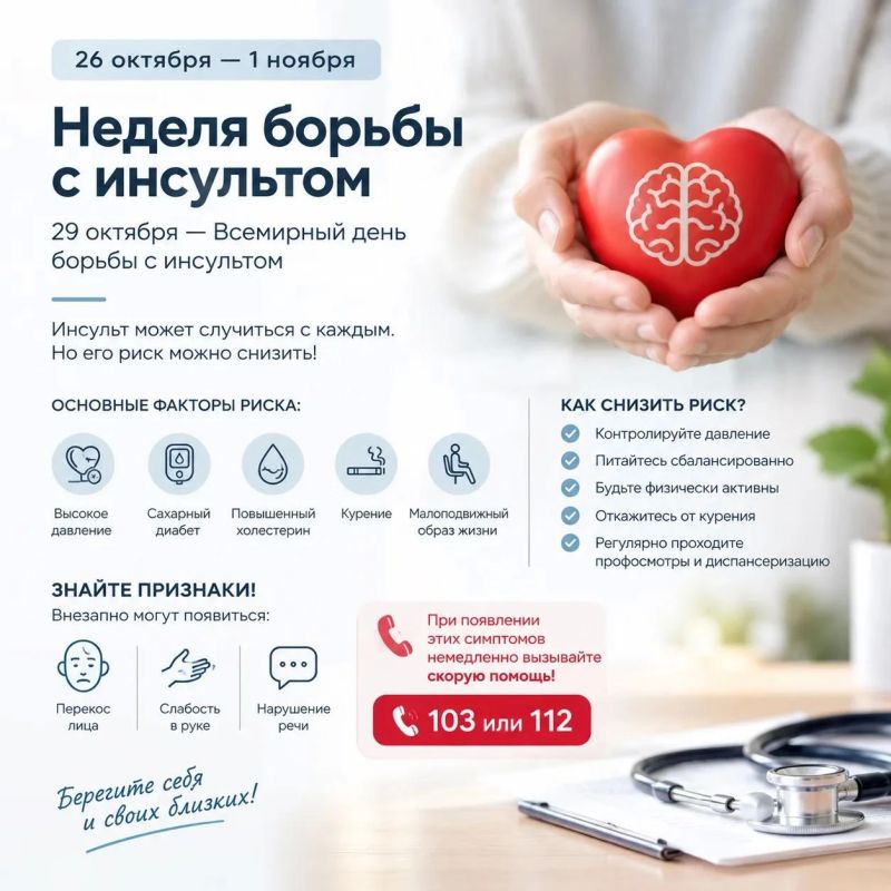 Неделя борьбы с инсультом. 29 октября отмечается Всемирный день борьбы с инсультом