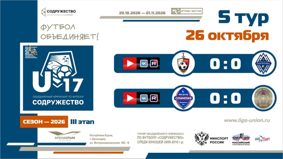 Итоги 5 тура Лиги «Содружество» (U-17)! Итоги 5 тура Лиги «Содружество» (U-17)!