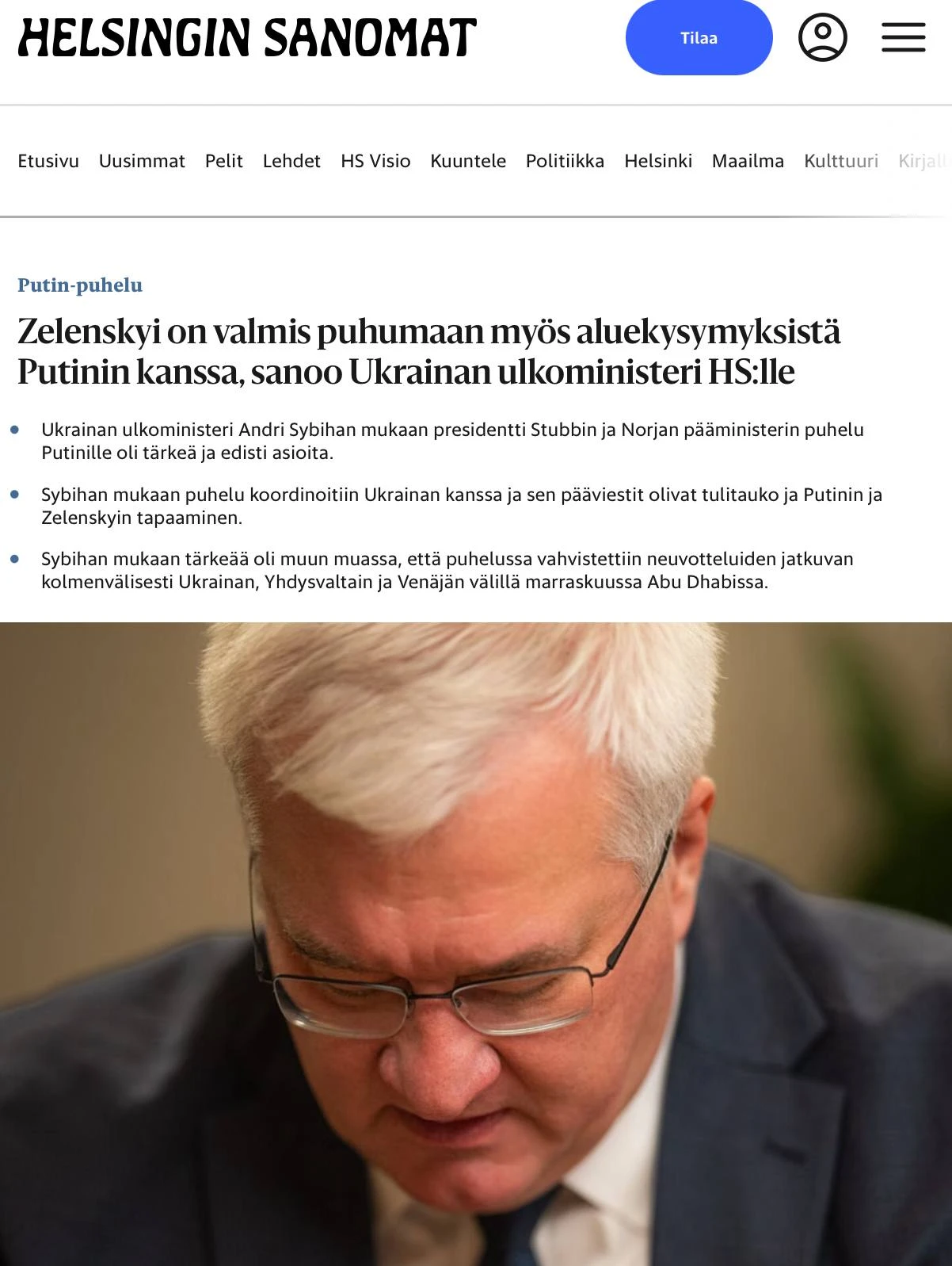 Зеленский готов обсуждать с Путиным территориальный вопрос, — Helsingin Sanomat